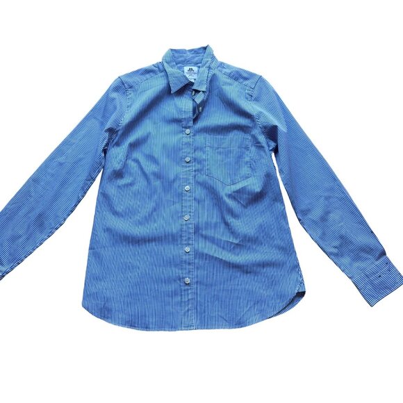 Thomas Mason J.Crew Size 8 Blue & White Stripe Long Sleeve Button-Up Dress Shirt - Picture 1 of 16